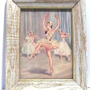 VINTAGE FRAMED PRIMA BALLERINA PRINT BY ANDRE CHEVALIER BALLET DANCE MUSIC